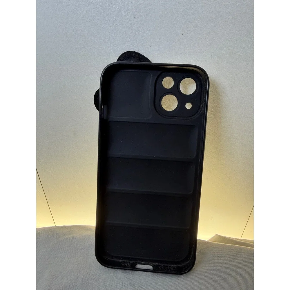 Black Puffer Phone Case with 3D Bow Detail for iPhone 13 Matte Finish
